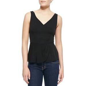 Theory Jinelle Black Sleeveless 100% Silk V-neck Peplum Blouse Tank Top Size S